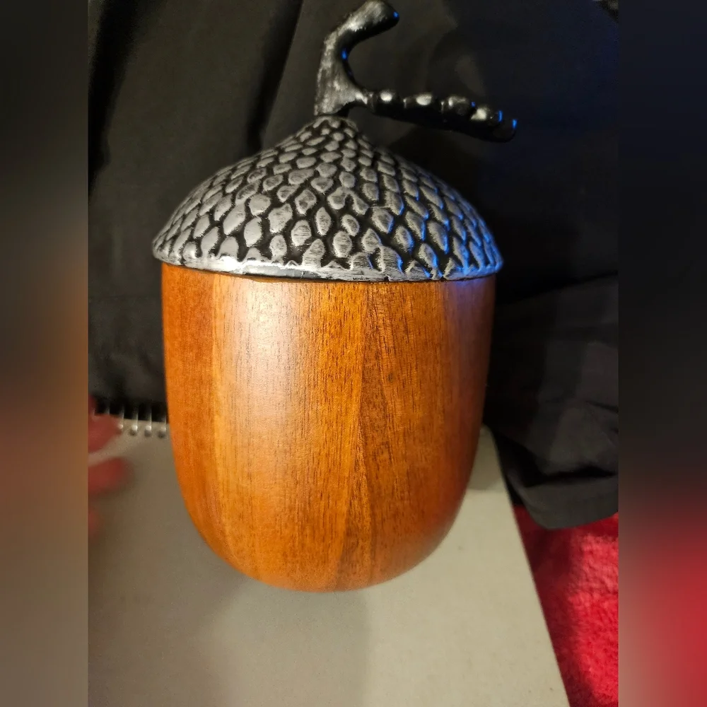 Large Wooden/pewter‎ Acorn Decor 8”H x 4.5”D Solid